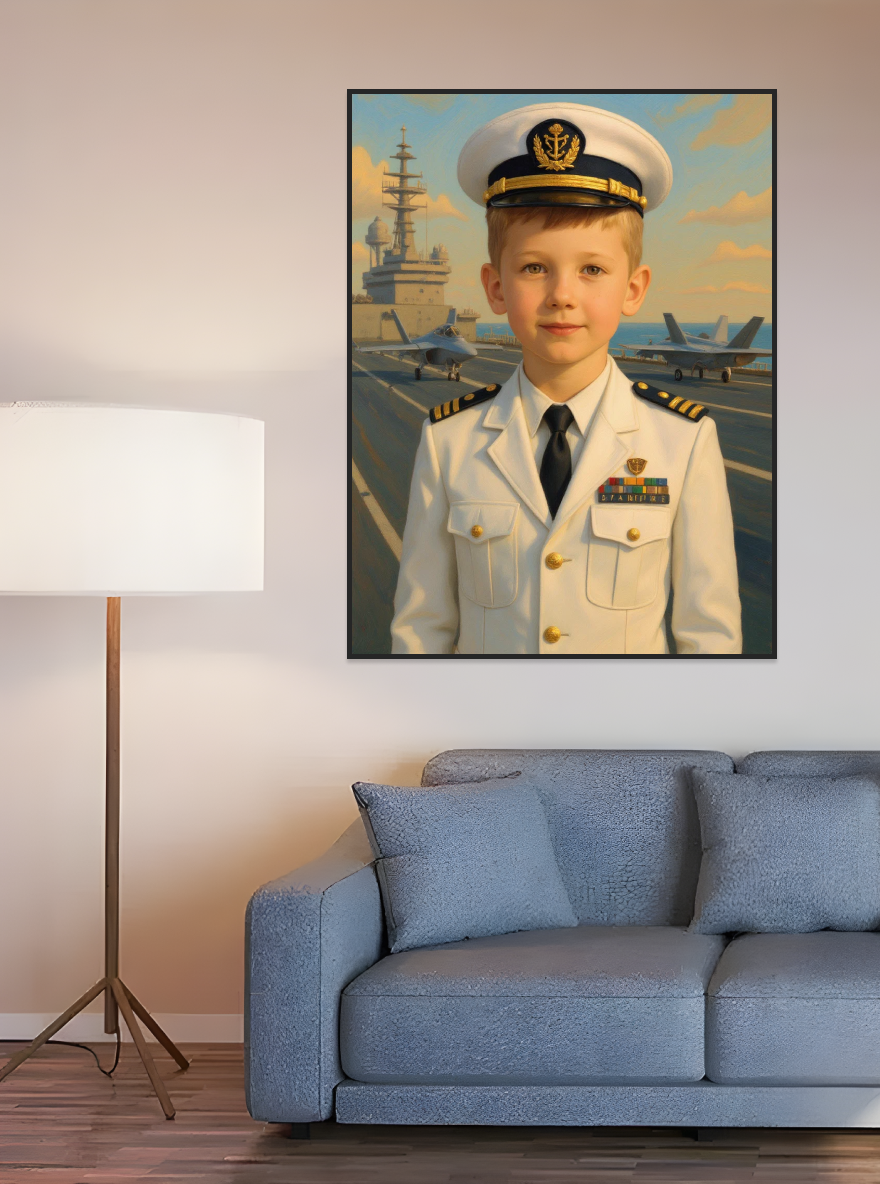 Little Boy US Navy Dress White Officer-Acrylic painting/Oil painting