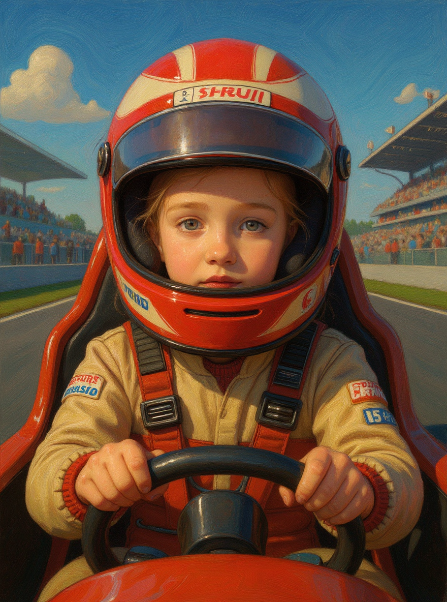 Child Race Car Driver F1 Circuit-Acrylic painting/Oil painting