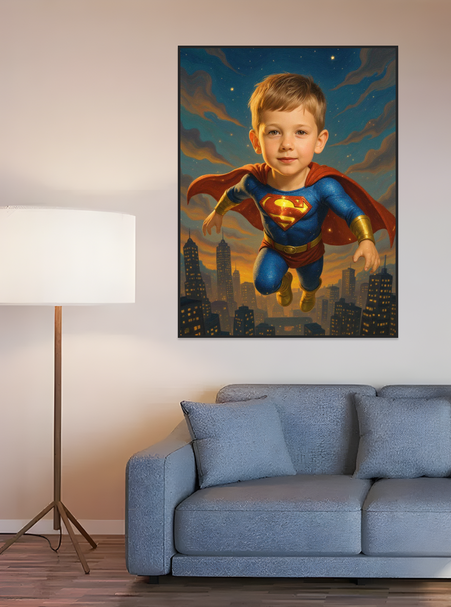 Little Boy as Little Hero-Acrylic painting/Oil painting