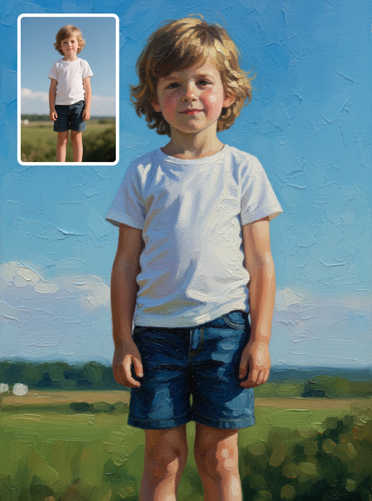 Child Full Body Portrait, The background is output according to the reference picture-Acrylic painting/Oil painting (💎 Ultra Fine Quality)