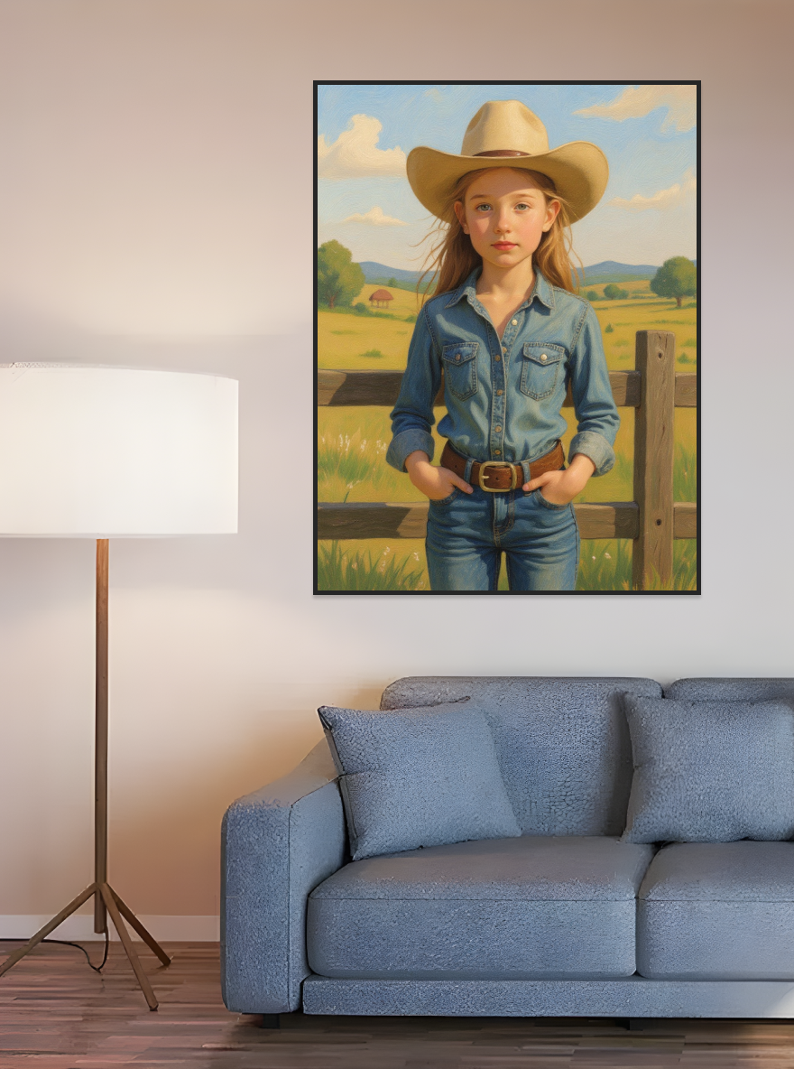 Little Girl Cowgirl-Acrylic painting/Oil painting