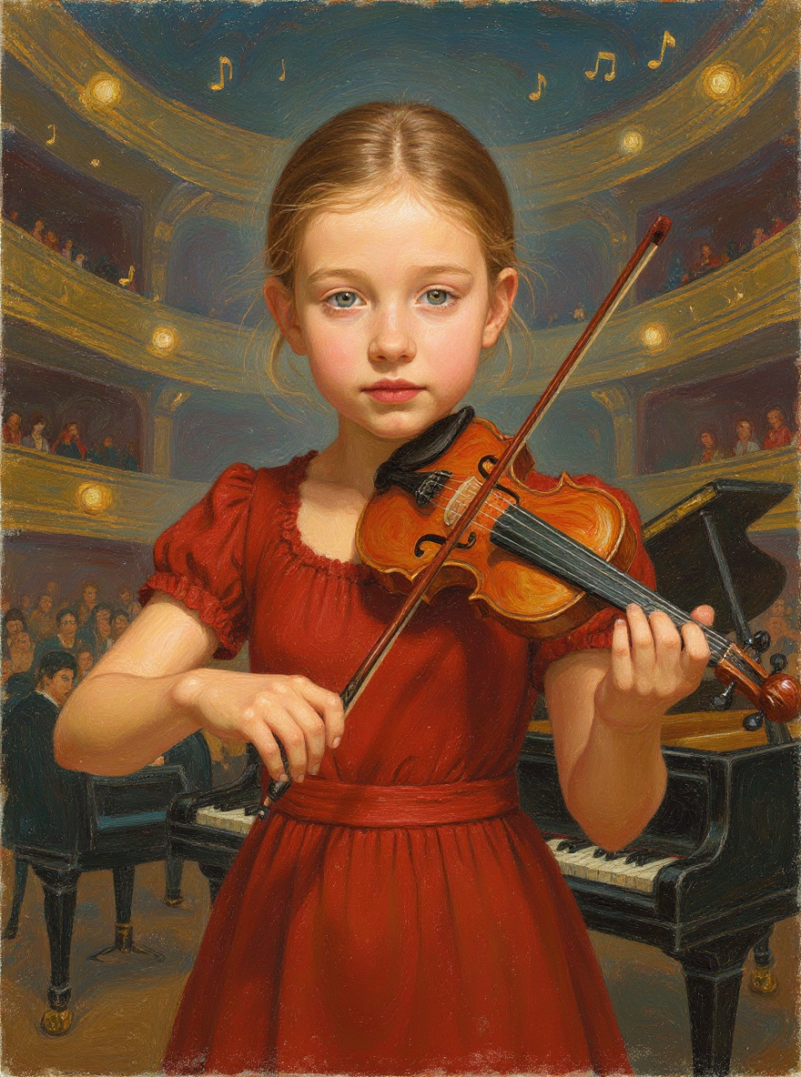 Child Musician Performance-Acrylic painting/Oil painting