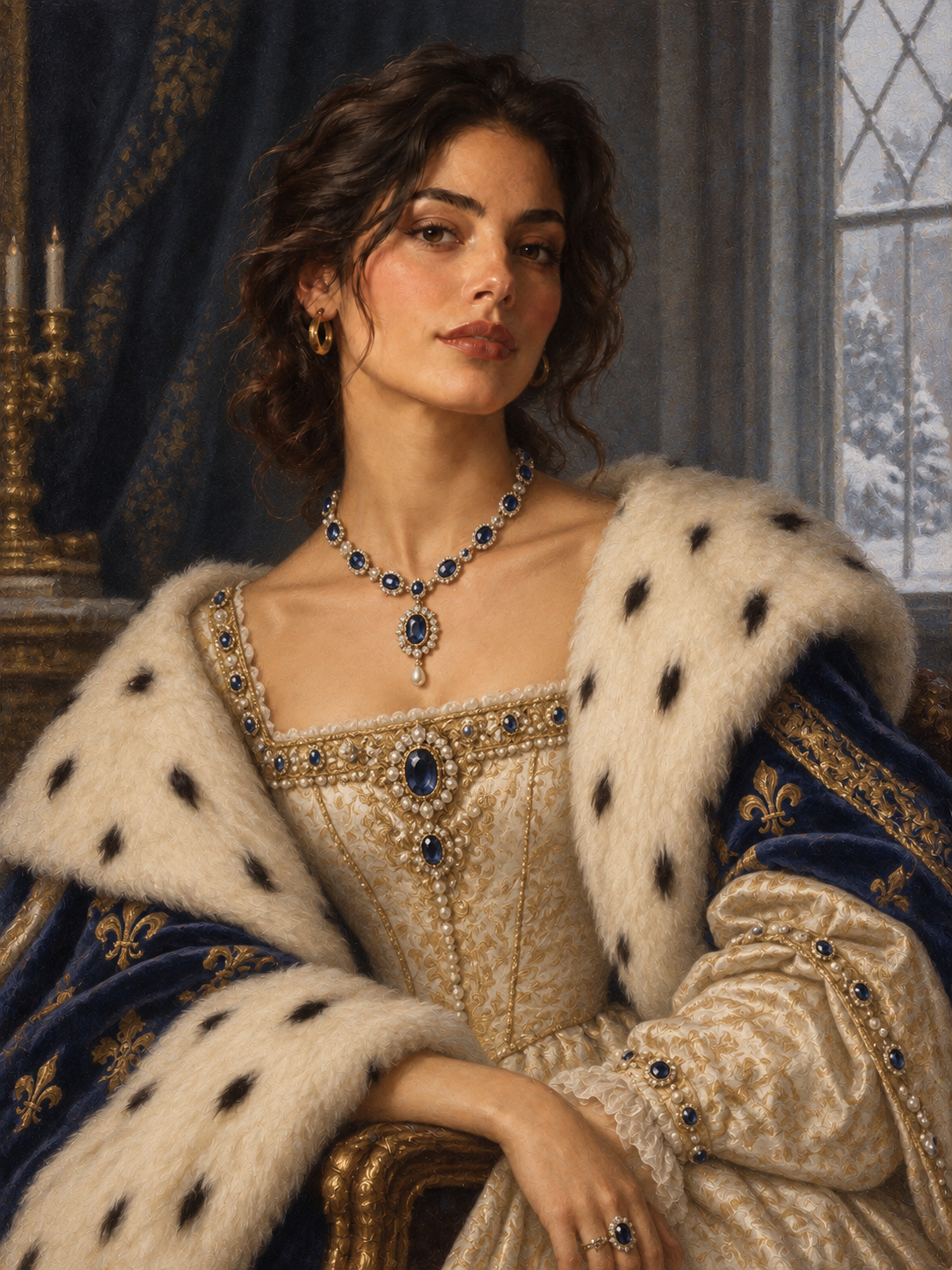 Winter Court Personal Portrait — Royal Classical Oil Painting product example