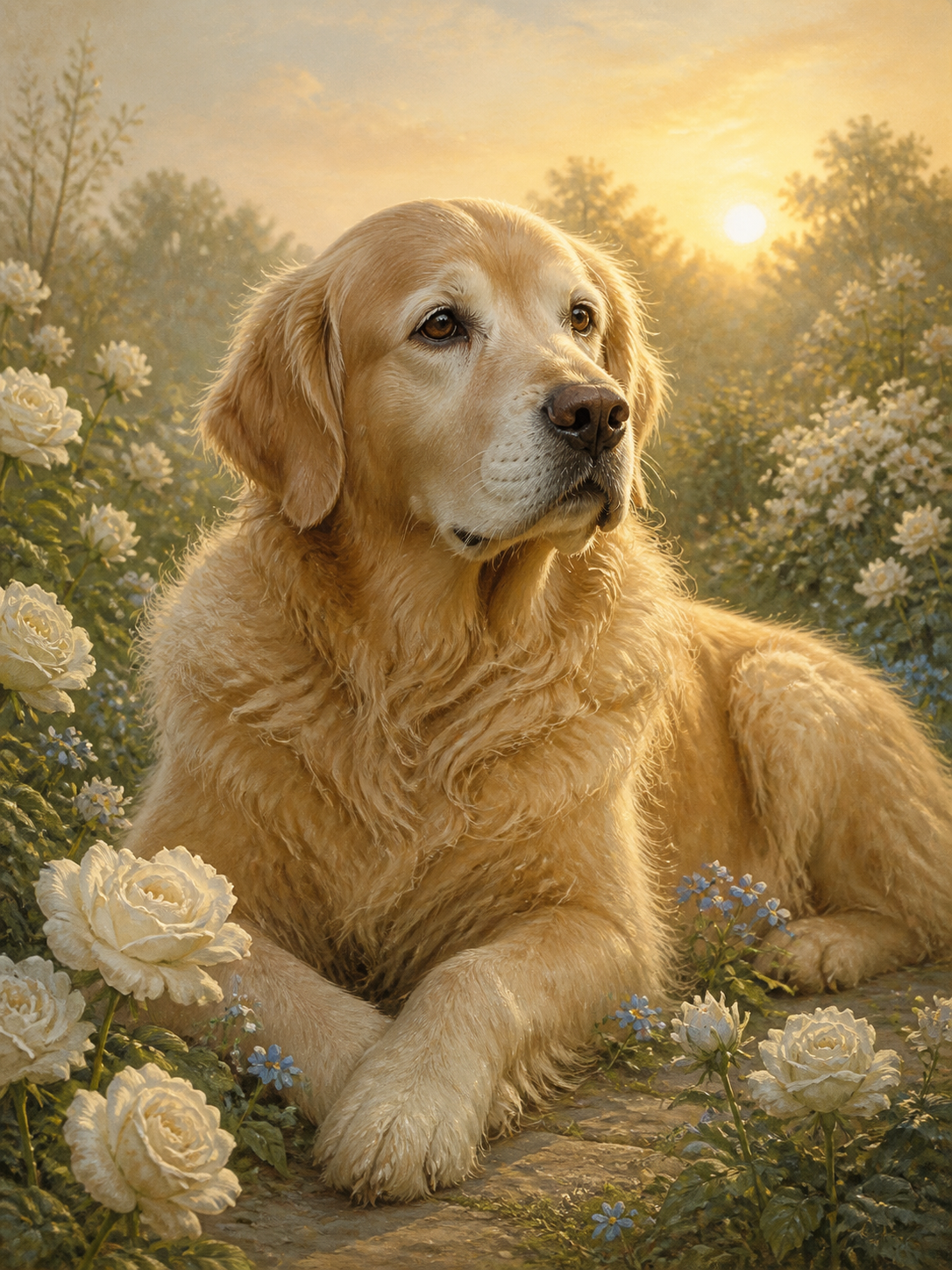 Forever in the Garden pet memorial portrait design