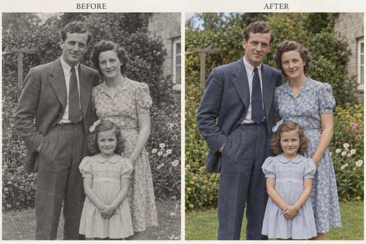 AI-generated photo restoration illustration: Colorize Old Black-and-White Family Photos: What to Expect