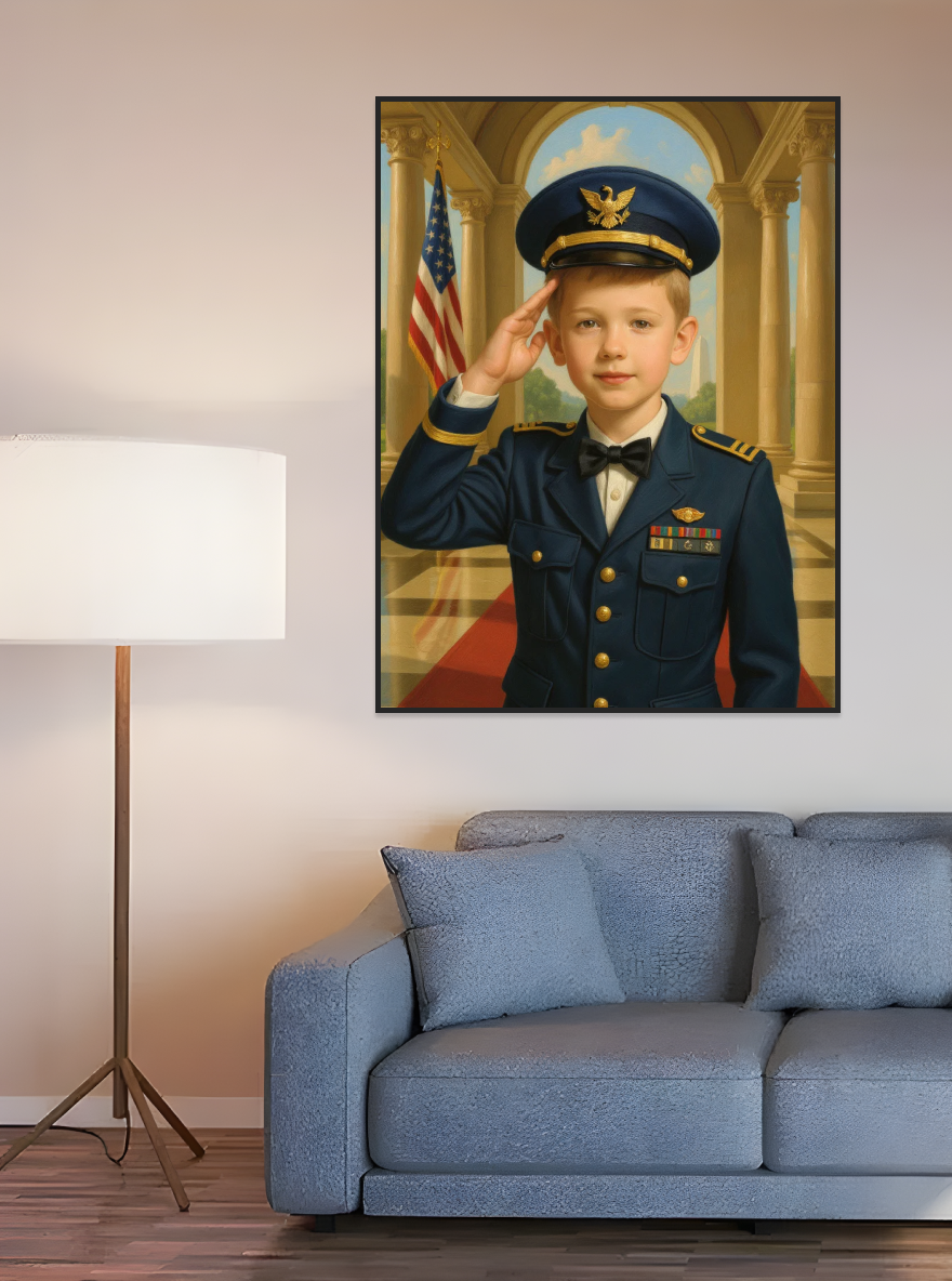 Little Boy US Army Dress Blue Officer-Acrylic painting/Oil painting
