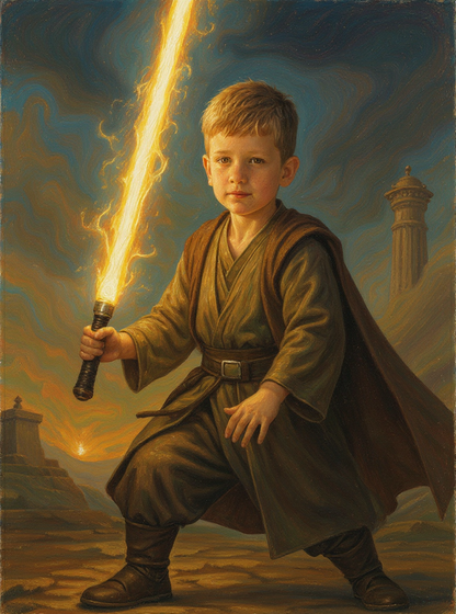 Little Boy as Lightsaber Warrior-Acrylic painting/Oil painting
