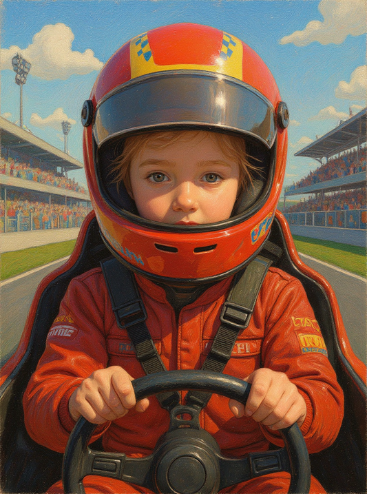 Child Race Car Driver F1 Circuit-Acrylic painting/Oil painting