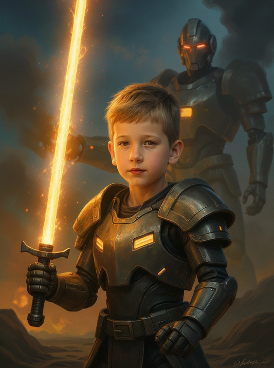 Little Boy as Mech Warrior-Acrylic painting/Oil painting