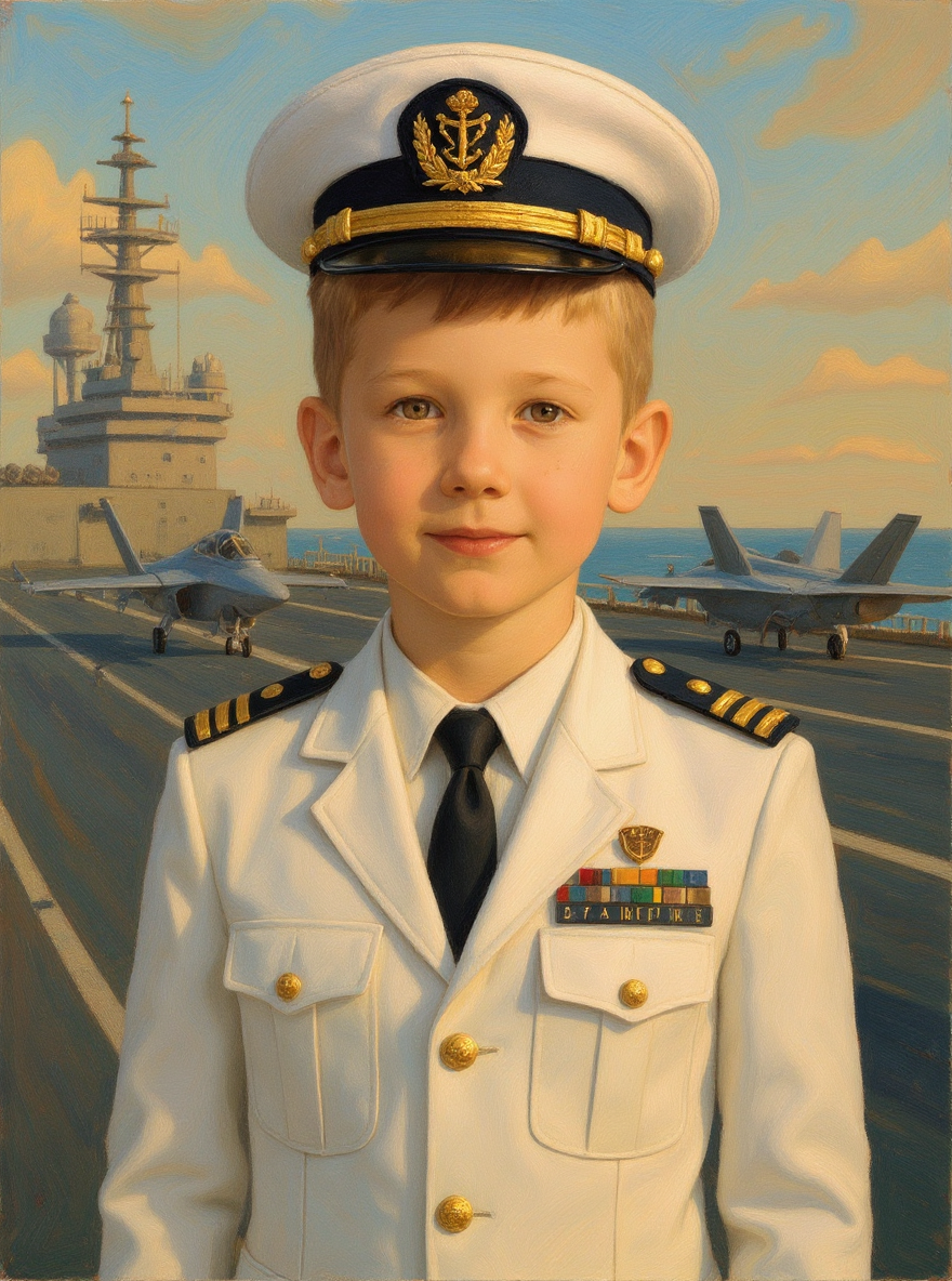 Little Boy US Navy Dress White Officer-Acrylic painting/Oil painting