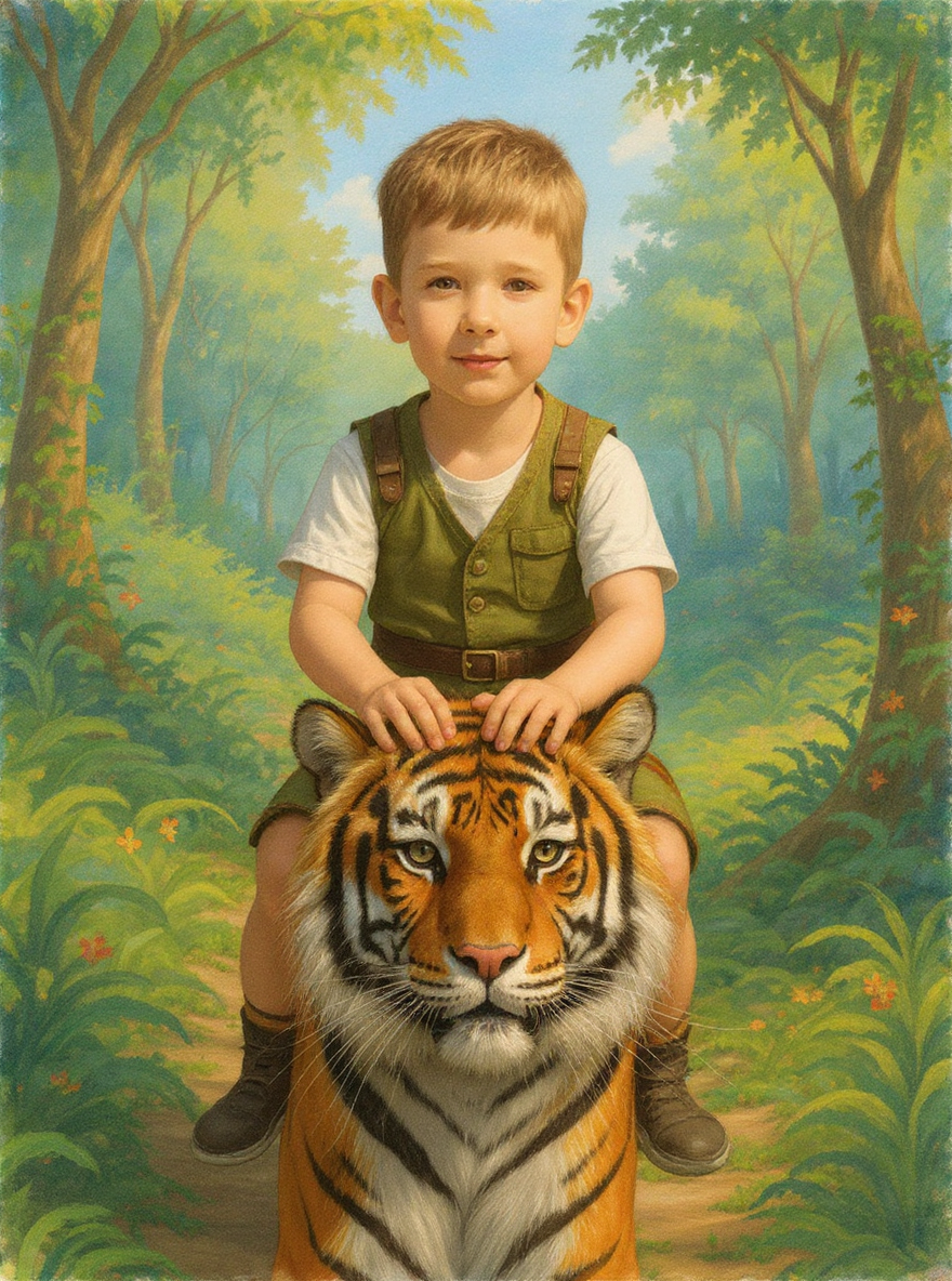 Little Boy Tiger Trainer-Acrylic painting/Oil painting