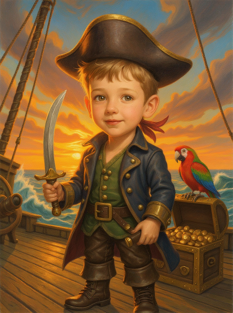 Little Boy Pirate Captain-Acrylic painting/Oil painting
