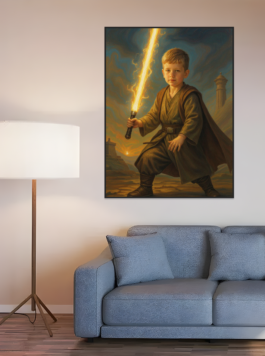 Little Boy as Lightsaber Warrior-Acrylic painting/Oil painting