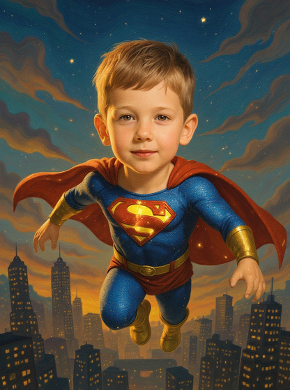 Little Boy as Little Hero-Acrylic painting/Oil painting