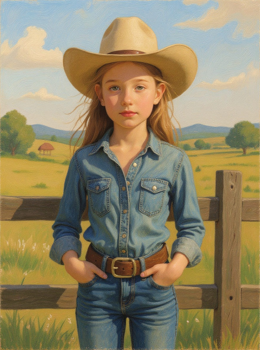 Little Girl Cowgirl-Acrylic painting/Oil painting