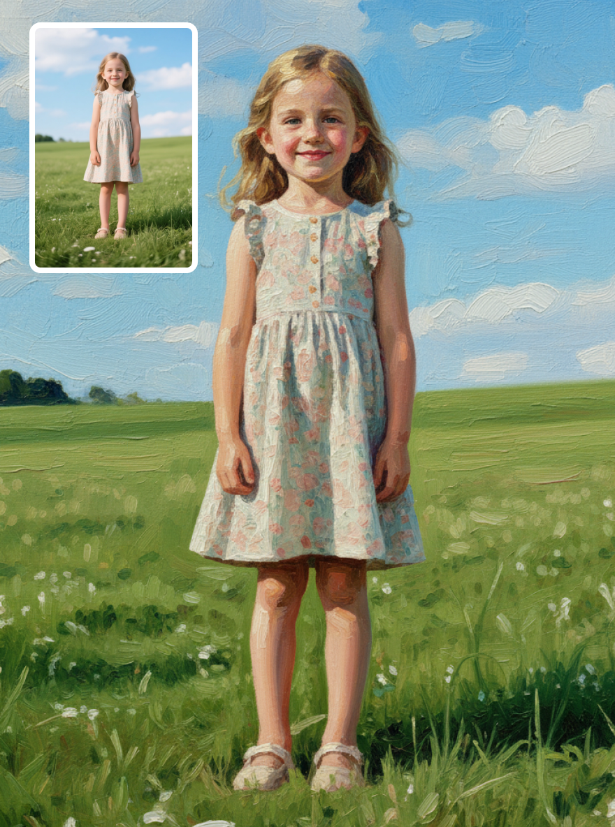 Child Full Body Portrait, The background is output according to the reference picture-Acrylic painting/Oil painting (💎 Ultra Fine Quality)