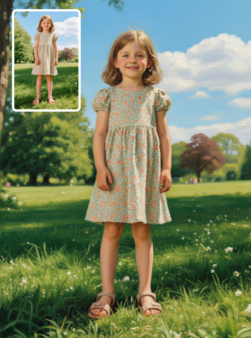 Child Full Body Portrait, The background is output according to the reference picture-Acrylic painting/Oil painting (💎 Ultra Fine Quality)