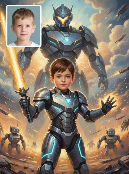 Little Boy as Mech Warrior-Acrylic painting/Oil painting(💎 Ultra Fine Quality)