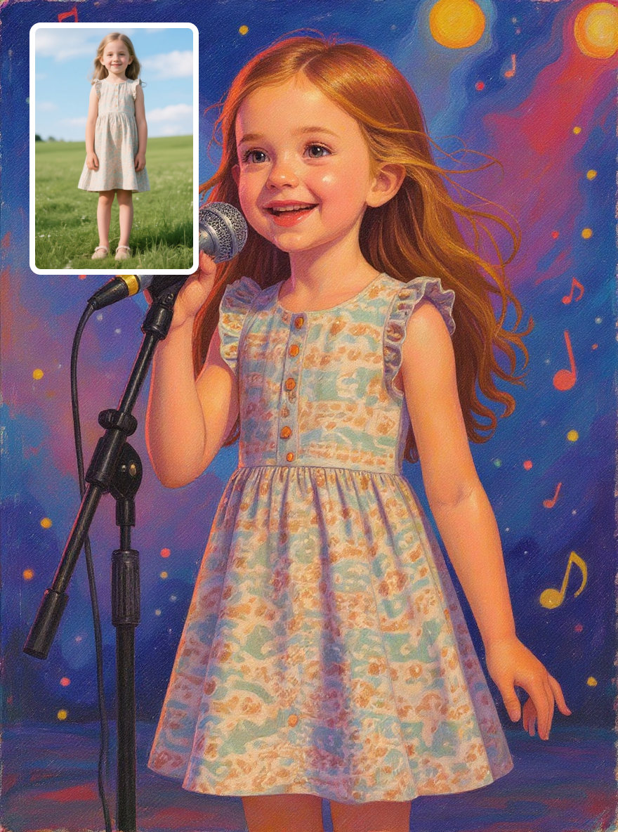 Child Singer Performance-Acrylic painting/Oil painting