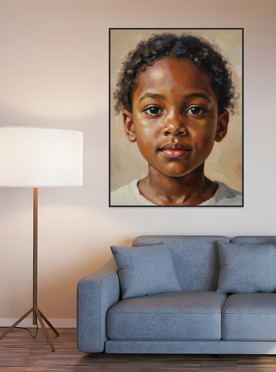 Child Head and Shoulders Portrait Solid color simple background-Acrylic painting/Oil painting (💎 Ultra Fine Quality)