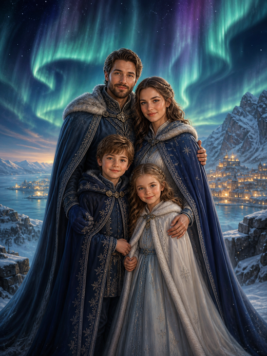 Aurora Family Adventure – Personalized Fantasy Portrait