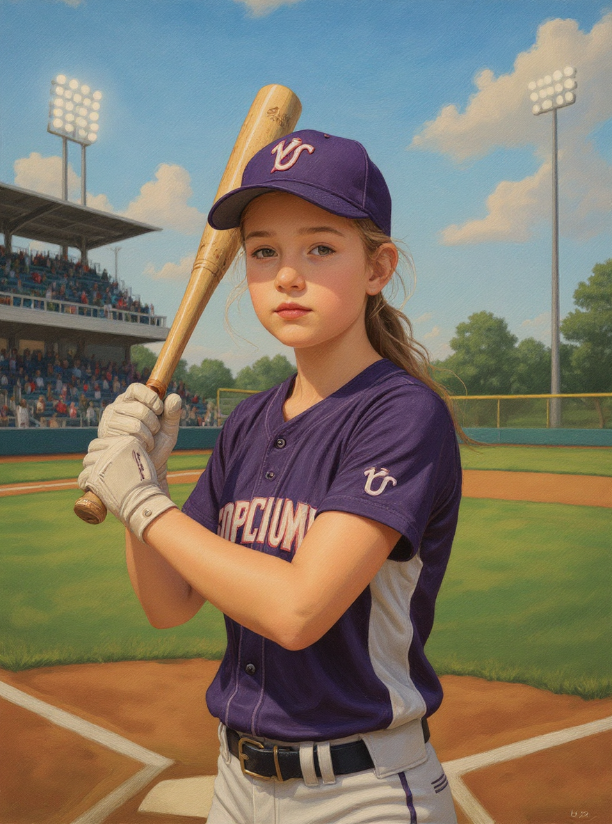 Child Softball Player World Championship-Acrylic painting/Oil painting