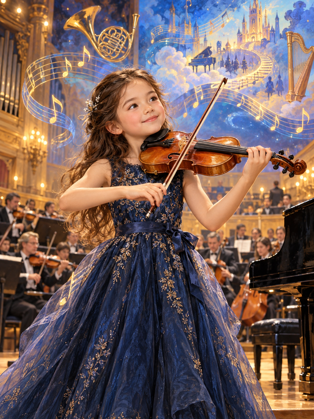 Child Musician Performance-Acrylic painting/Oil painting(💎 Ultra Fine Quality) — AI regenerated main image