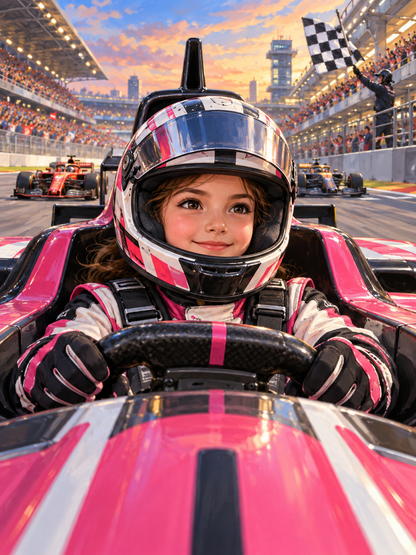 Child Race Car Driver F1 Circuit-Acrylic painting/Oil painting — AI regenerated main image
