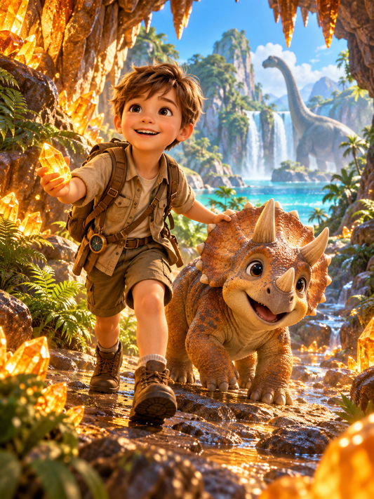 Dino Cave Explorer – Personalized Kids Portrait — AI regenerated main image