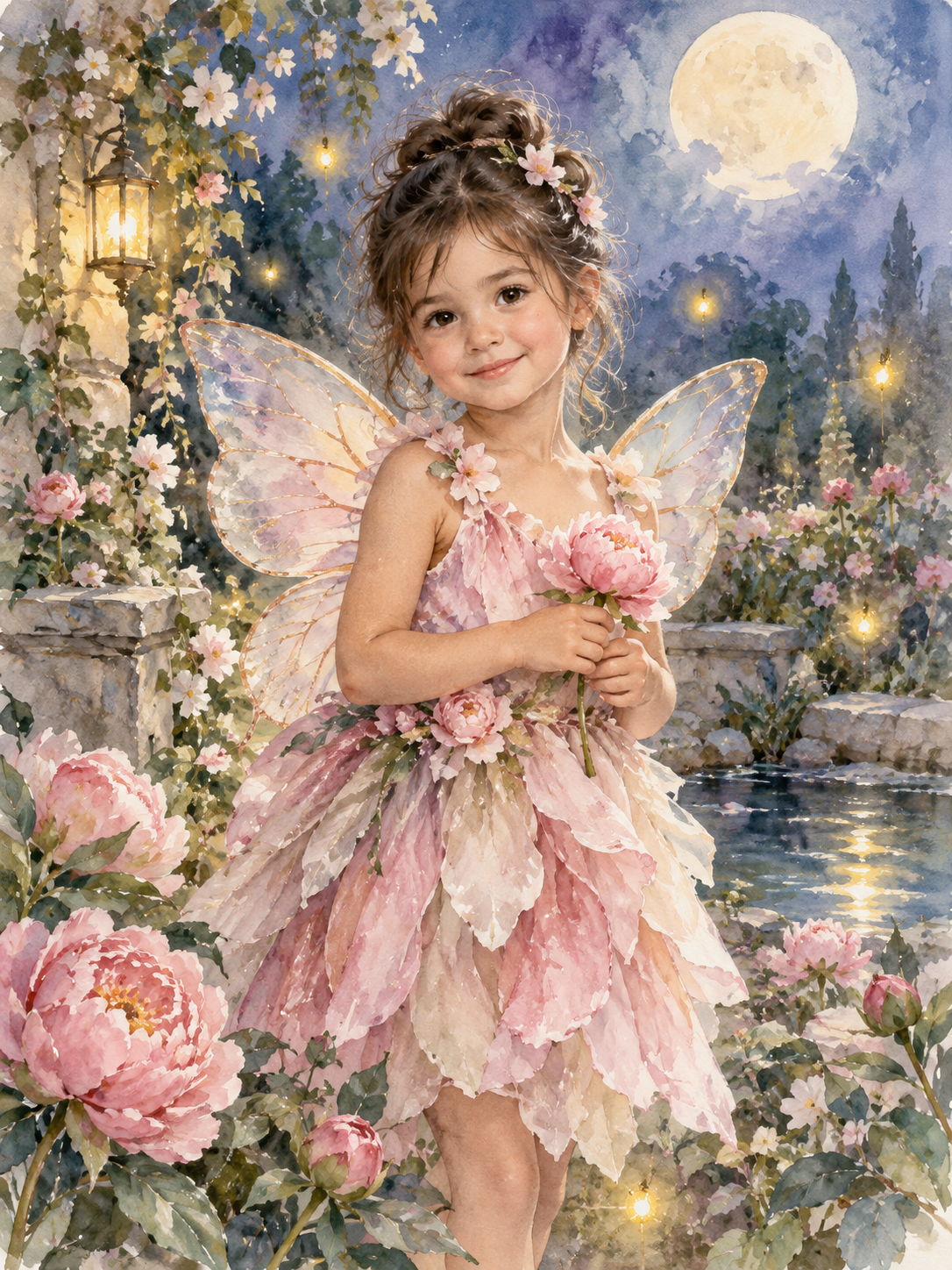 Enchanted Flower Fairy – Personalized Watercolor Kids Portrait — AI regenerated main image
