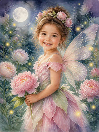Personalized watercolor flower fairy portrait for kids