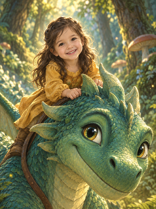 Enchanted Forest Dragon Rider – Personalized Fantasy Kids Portrait — AI regenerated main image