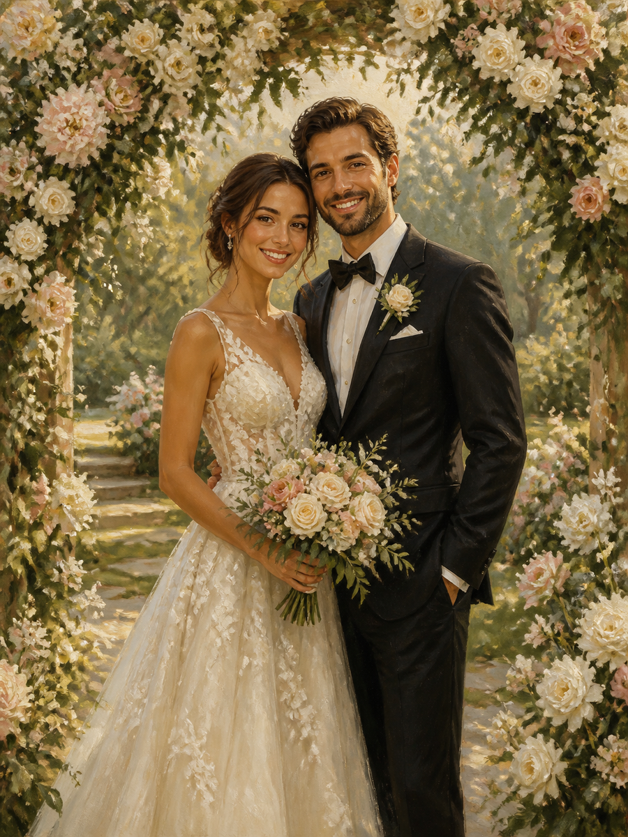 Floral Garden Wedding – Personalized Couple Portrait