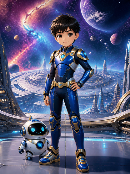 Personalized anime galaxy mecha hero portrait for kids