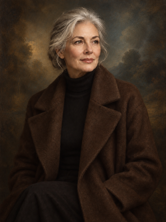 Heritage Sable personal portrait — layered warm brown oil-painting background