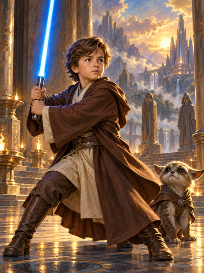 Little Boy as Lightsaber Warrior-Acrylic painting/Oil painting — AI regenerated main image