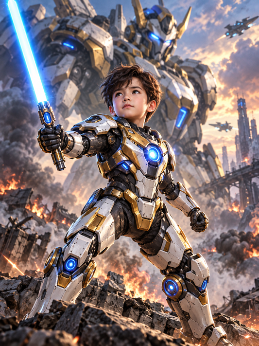 Little Boy as Mech Warrior-Acrylic painting/Oil painting — AI regenerated main image