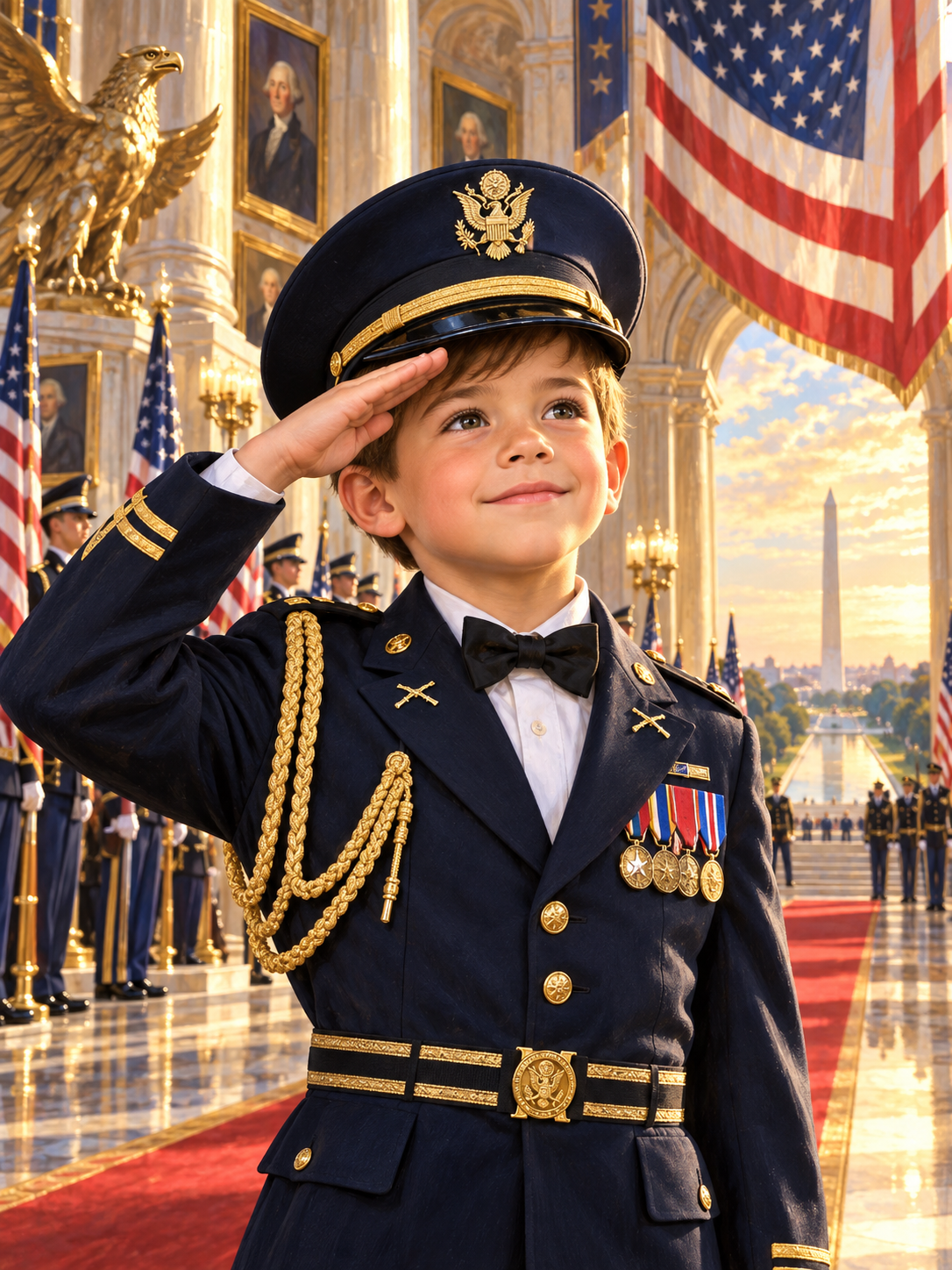 Little Boy US Army Dress Blue Officer-Acrylic painting/Oil painting — AI regenerated main image