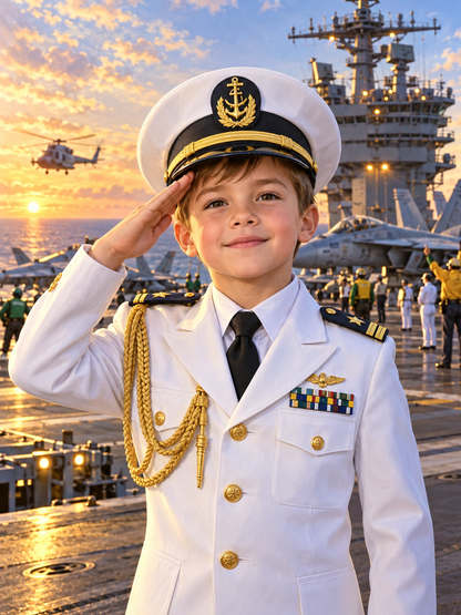 Little Boy US Navy Dress White Officer-Acrylic painting/Oil painting — AI regenerated main image