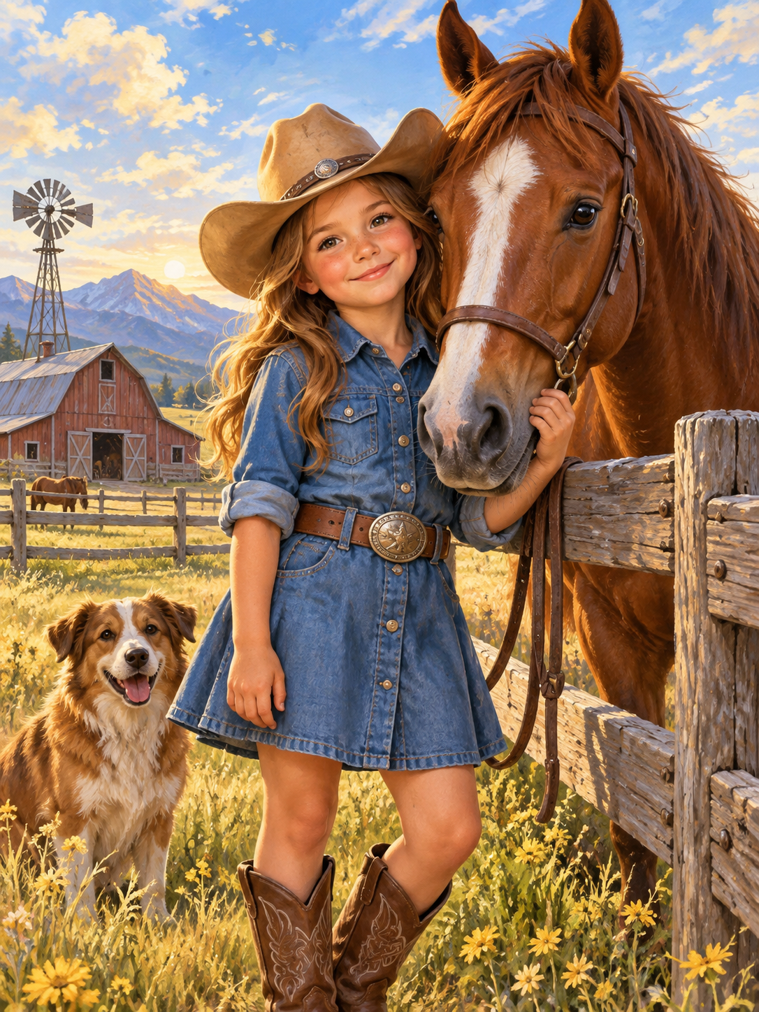Little Girl Cowgirl-Acrylic painting/Oil painting — AI regenerated main image