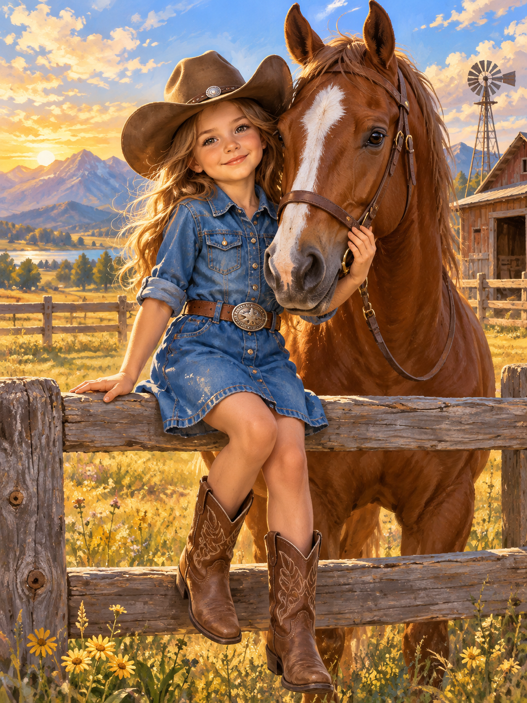 Little Girl Cowgirl-Acrylic painting/Oil painting  (💎 Ultra Fine Quality) — AI regenerated main image