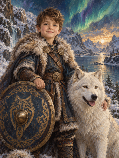 Norse Wolf Guardian – Personalized Kids Oil Portrait — AI regenerated main image