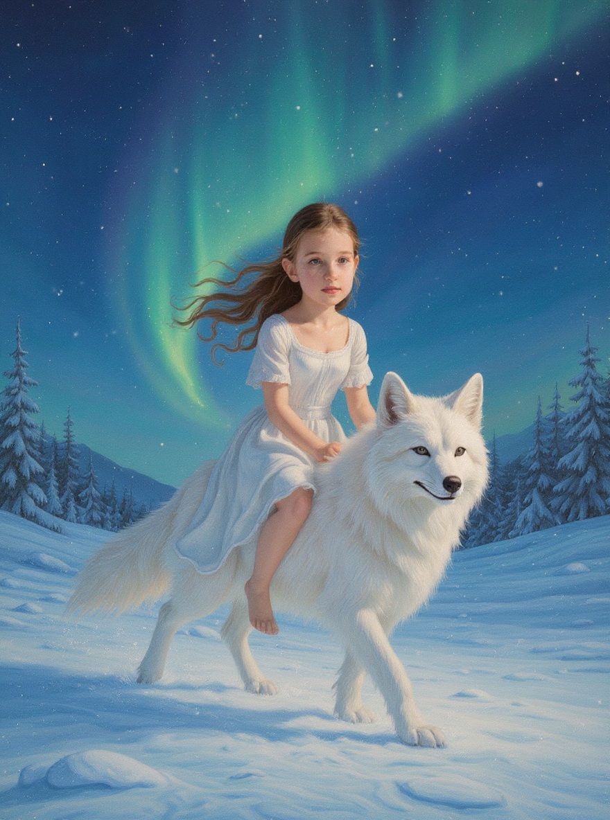 Aurora Fox Ride-Acrylic painting/Oil painting