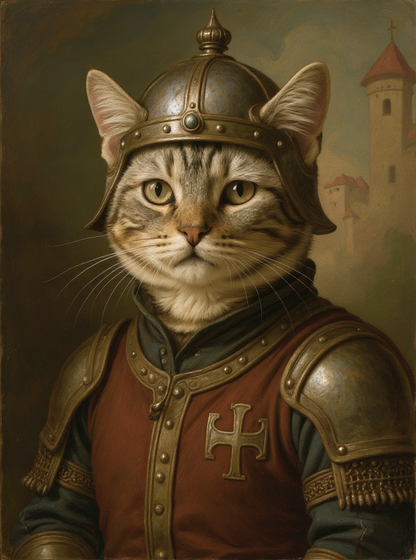 Pet in Medieval Military Officer Costume-Acrylic painting/Oil painting
