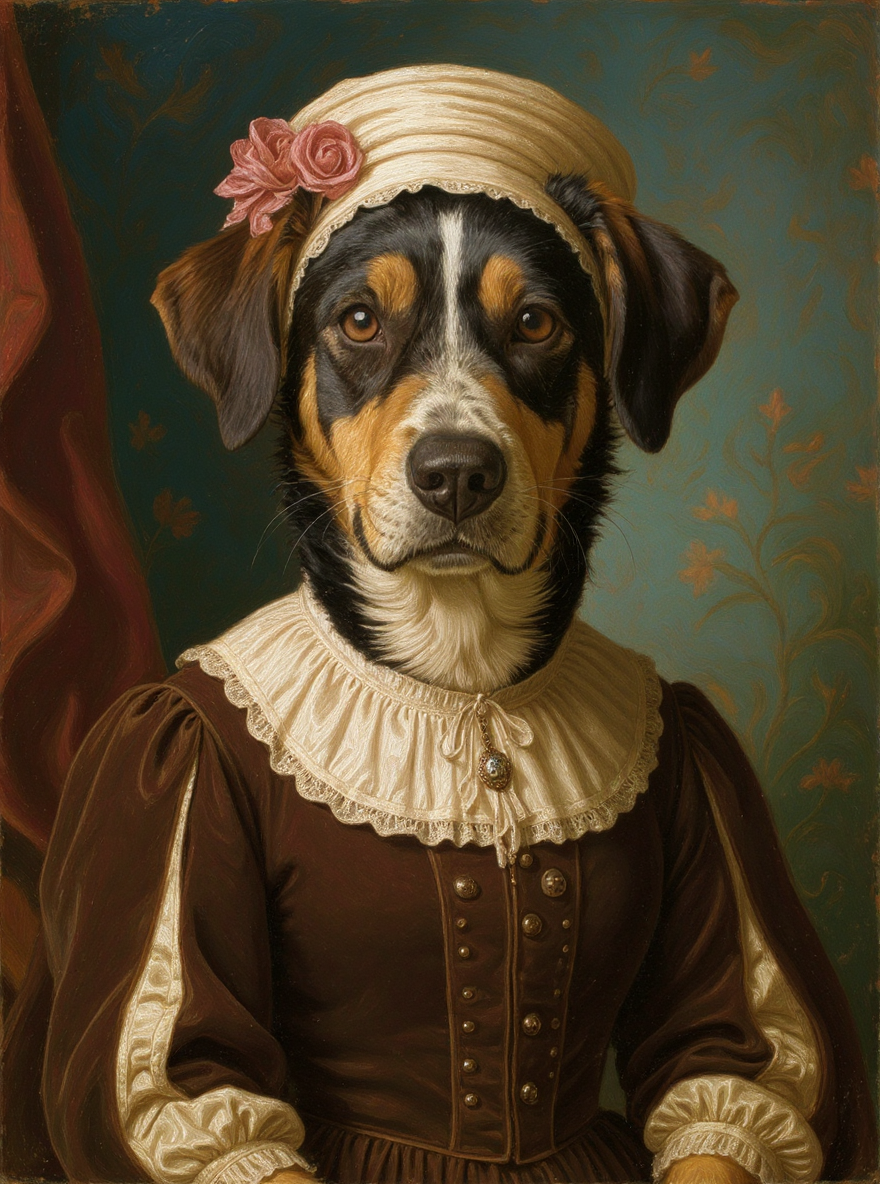 Pet in 19th Century Victorian Lady Dress-Acrylic painting/Oil painting