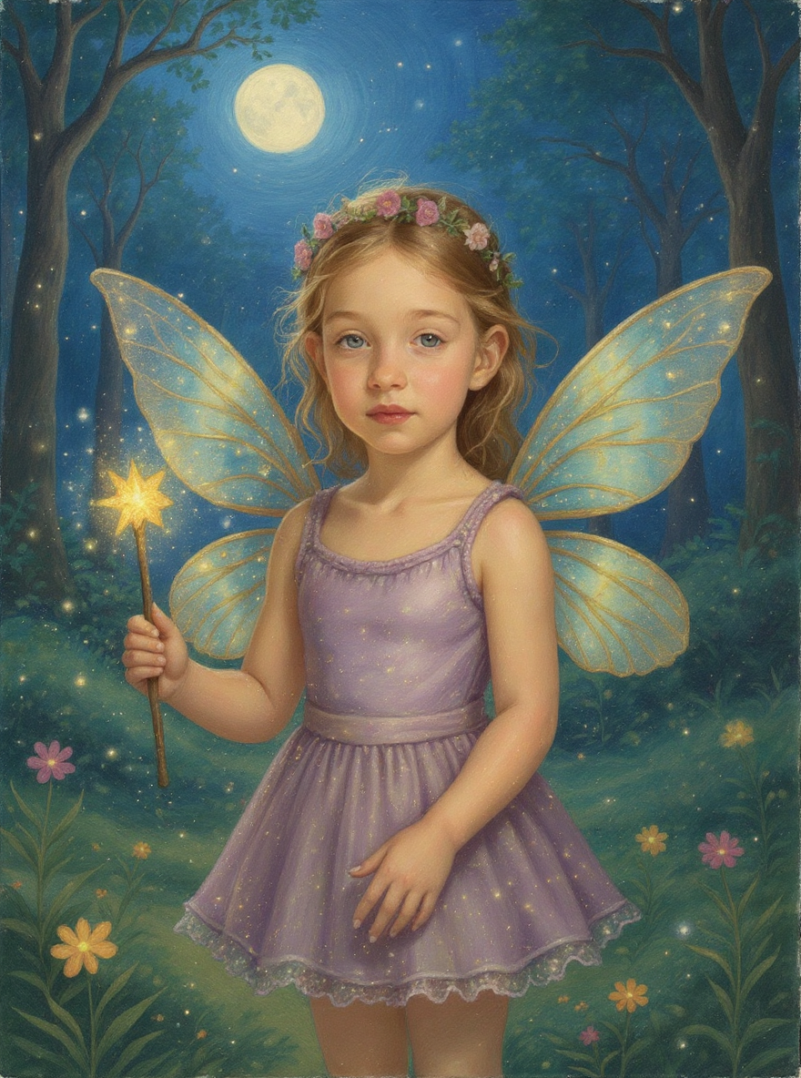 Little Girl as Fairy Princess-Acrylic painting/Oil painting