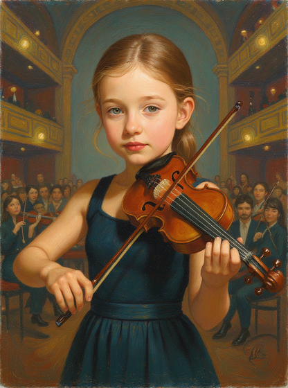 Child Musician Performance-Acrylic painting/Oil painting