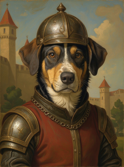 Pet in Medieval Military Officer Costume-Acrylic painting/Oil painting