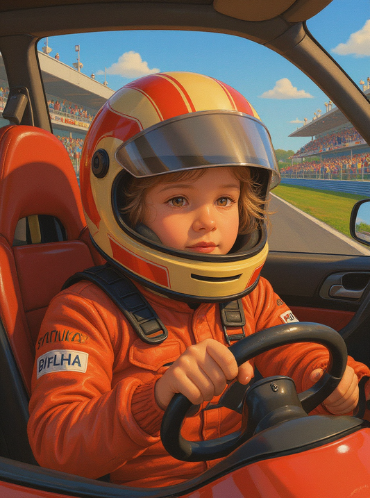 Child Race Car Driver F1 Circuit-Acrylic painting/Oil painting