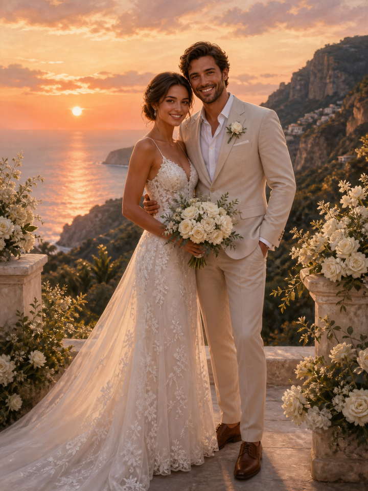 Seaside Sunset Wedding – Personalized Couple Portrait